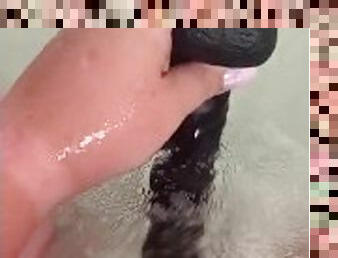 Dildo fucking my hairy, cock hungry, milf pussy. Come and join me in the tub….