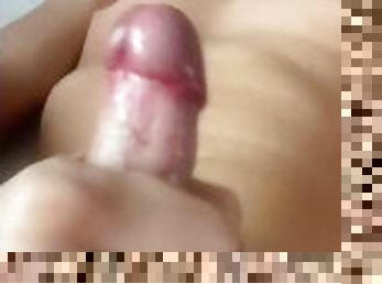 Jerking off with long nails and eating cum