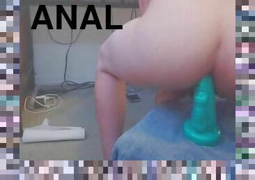 grande, monstro, anal, dildo, cowgirl