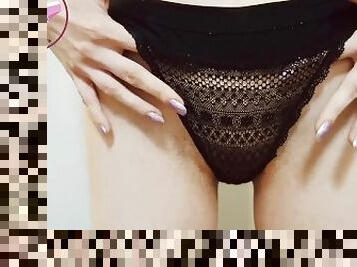 Black panties on skinny ass covered with cum part one