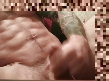 Russian muscle stud jerking big dick