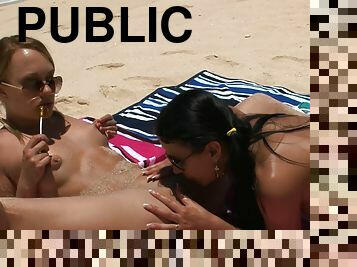 Rest On The Public Beach. Two Nudists Fucking Each Other In The Sand