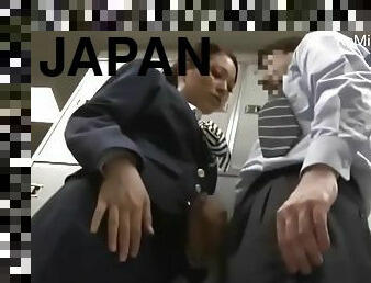 Beautiful japanese stewardess dissuade guy from masturbating on the plane