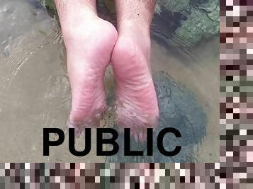 public, énorme-bite, plage, pieds, fétiche, bite, string