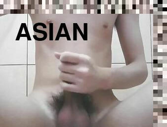 Asian masturbate and cum before shower