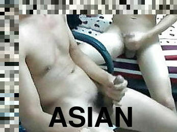 asiatique, orgasme, maigre, amateur, ejaculation-sur-le-corps, énorme-bite, gay, branlette, couple, ejaculation