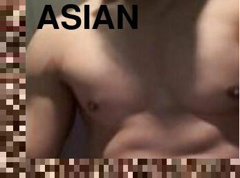 asiático, bañando, público, amateur, chorro-de-corrida, gay, corrida, a-solas, musculada