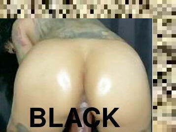 Young Latina slut loves to ride her black long dildo and making herself cream