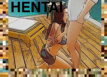 öffentliche, babe, blasen, junge, berühmtheit, anime, hentai, raue