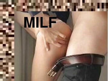 levrette, orgasme, amateur, ejaculation-sur-le-corps, milf, culotte, ejaculation, horny, brunette, réalité