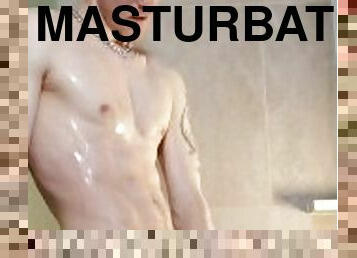 baignade, masturbation, ejaculation-sur-le-corps, gay, secousses, ejaculation, douche, solo, musclé, salle-de-gym