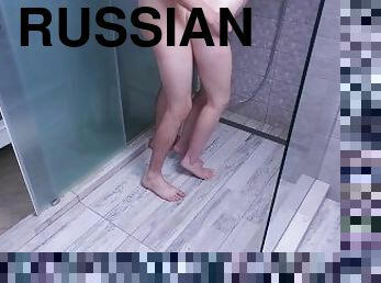 الاستحمام, أسلوب-هزلي, ضخمة, روسية, امرأة, قذف-على-الجسم, حمراء-الشعر, القذرة, زوج, قذف
