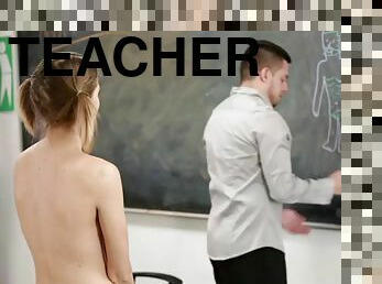 Naughty college babe with pigtails scarlett fever gets laid with anatomy teacher