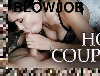 Sexy Brunette Sucking Cock and Playing with Cum