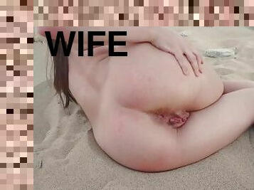 Exhibitionist Hotwife Loves Showing Off At The Nudist Beach (Pussy Close Up}