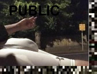 Cigarette Break & a HUGE BULGE on a Busy Road Bench