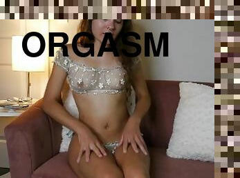 orgasme, amatør, teenager, synsvinkel, solo, nosser, brunette, små-patter