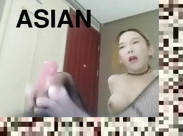 asiatisk, shemale, anal, avsugning, ladyboy, sprut