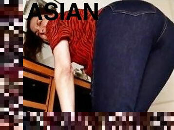 asiático, traseiros, grande, amador, interracial, francês, fetiche, sozinho, jeans