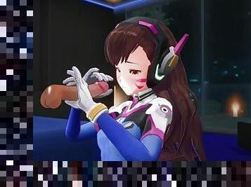 3D HENTAI D.VA jerks off your cock in the penthouse