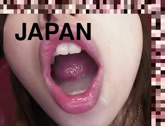 Japanese babe sucks a chubby man with hairy dick and swallows cum POV