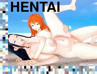 levrette, ejaculation-sur-le-corps, ejaculation-interne, plage, anime, hentai