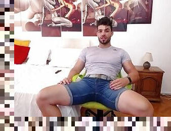 pénis-grande, gay, excitante, sozinho, musculado, pénis, chupando, provocando