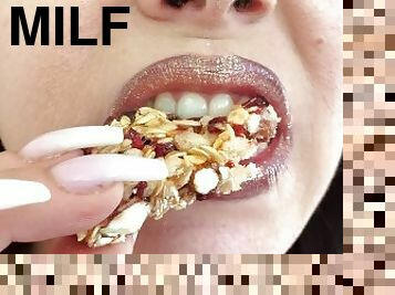 ASMR Sensually Eating a Granola Bar Close Up Sounds by Pretty MILF Jemma Luv Dental Fetish SFW