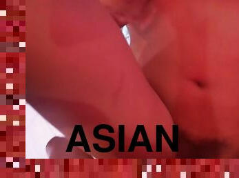 asiatisk, amatör, tonåring, creampie, små-bröst