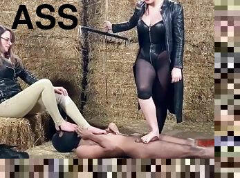 Goddess Serena & Mistress Krush - Barnyard Ballbusting (Extreme CBT)