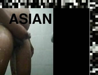 asiatisk, badning, onani, amatør, anal, moden, milf, småfed, fingering, afrivning