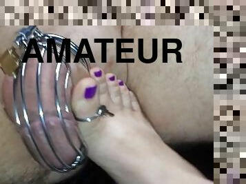 Fan Requested Purple Toes, Teasing With Key to Hubby's Aching Caged Cock,  pt 3/6