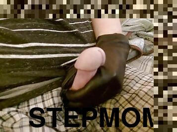 Cum on StepMom's Brown Leather Gloves