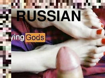 onani, russisk, fødder, sperm, smuk, sperm-sperm, fetish, fodjob, hvid, ben