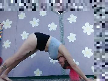 Cute MILF does Yoga in tiny shorts