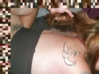 Amateur tattooed BBW rides cock for anal cumshot
