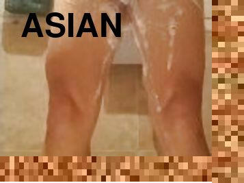 asiático, bañando, amateur, gay, japonés, ducha, a-solas, pelotas, afeitada, polla