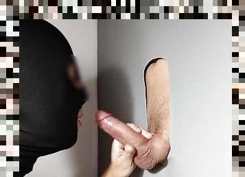 Boy from Vallecas town in Madrid with precum comes to the gloryhole, excessive cum in mouth.