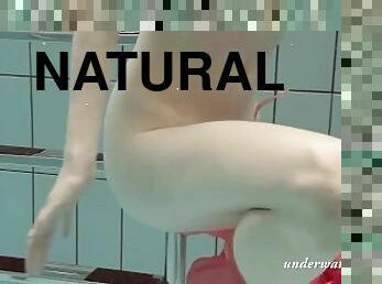 Katya Okuneva strips in her red lingerie underwater