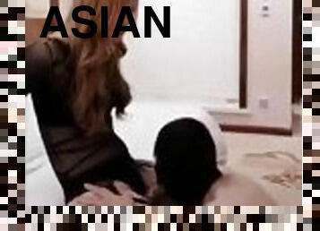 Asian Ladyboy footjob pantyhose and hard fucking a fag dude in the ass