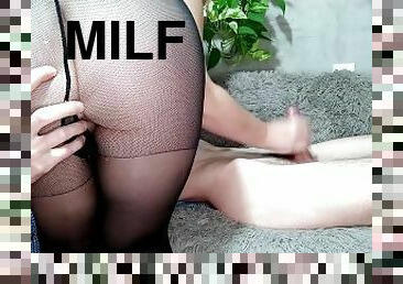 cul, collants, russe, amateur, ejaculation-sur-le-corps, milf, maman, branlette, couple, belle-femme-ronde