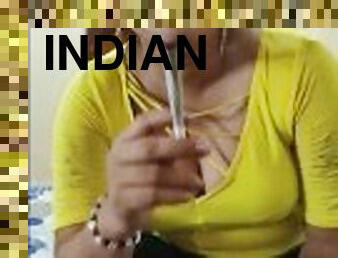 asiático, teta-grande, peluda, cona-pussy, mulher-madura, indiano, dedos, mamas, rabo, fumando