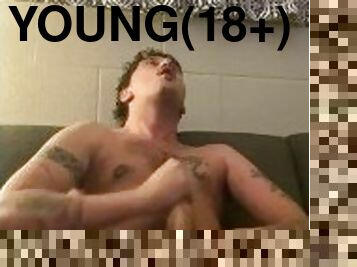 After shower solo jerk off. Young guy cums twice