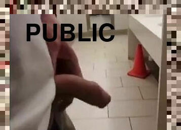 Johnholmesjunior in the mens room on Vancouver Island in a super risqu solo show with huge cum