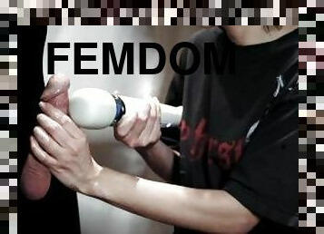 BDSM Femdom Handjob Close Up Pulling His Balls While Working That Mushroom Head Until He Explodes!