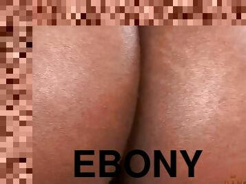 Ebony hottie in stockings has fun with a dildo