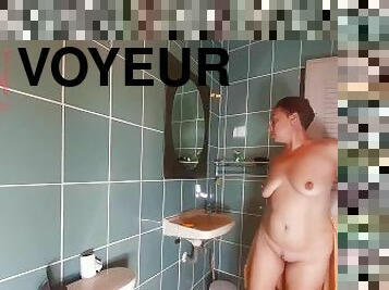 baden, zofe, masturbieren, kam, voyeur, höschen, dusche