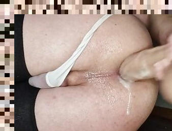 kocaman-huge, anal, vajinadan-sızan-sperm, uzun-çoraplar, kadın-külotu, yapay-erkeklik-organı
