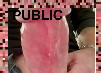 énorme, masturbation, public, ejaculation-sur-le-corps, énorme-bite, solo, bite