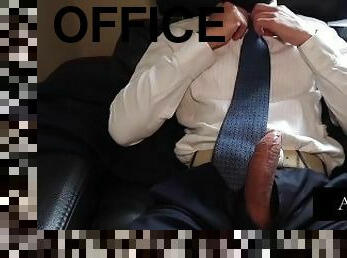 Jerking off my cock in suit during work on office sofa